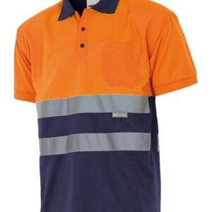 Polo m/c Bicolor Naranja/Marino