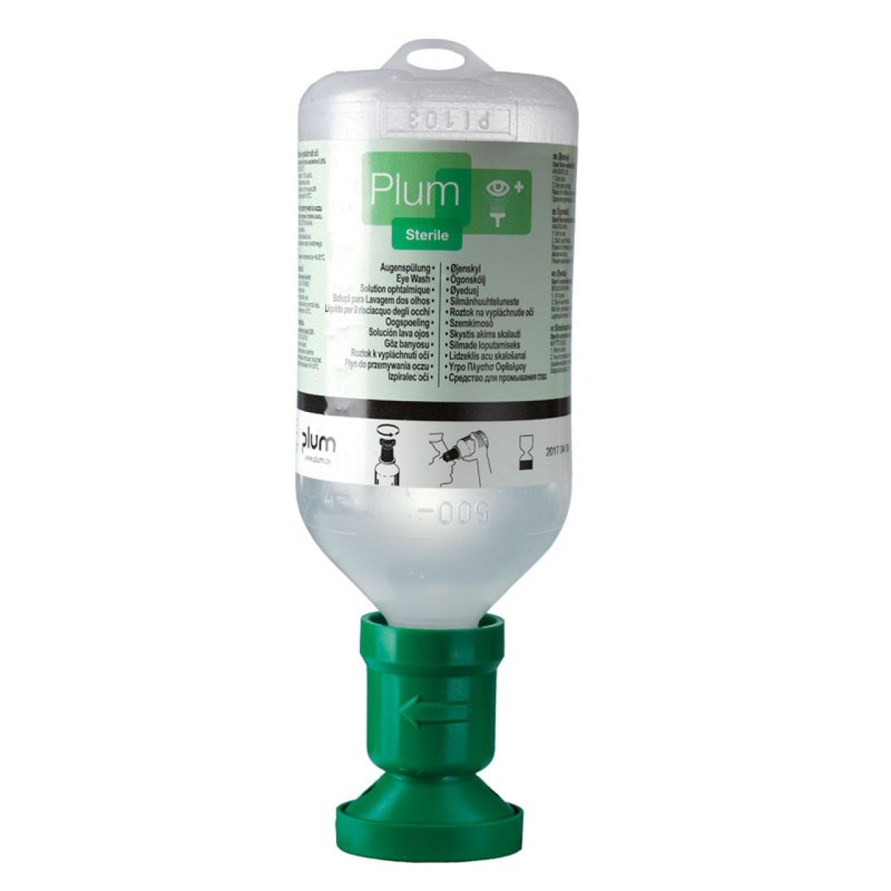 Solución Salina botella de 500 ml con cavidad ocular